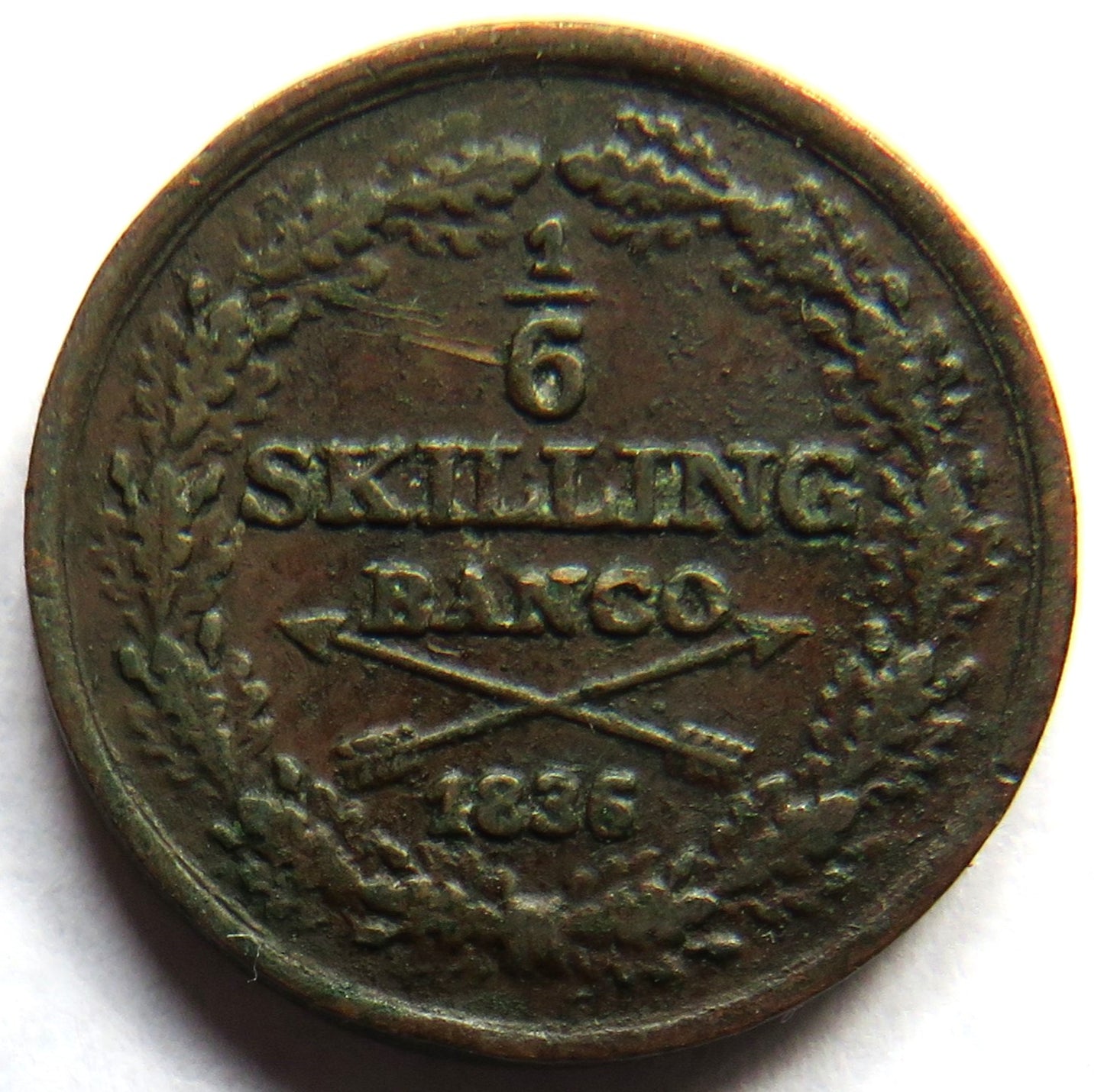 1836 Sweden 1/6 Skilling Coin