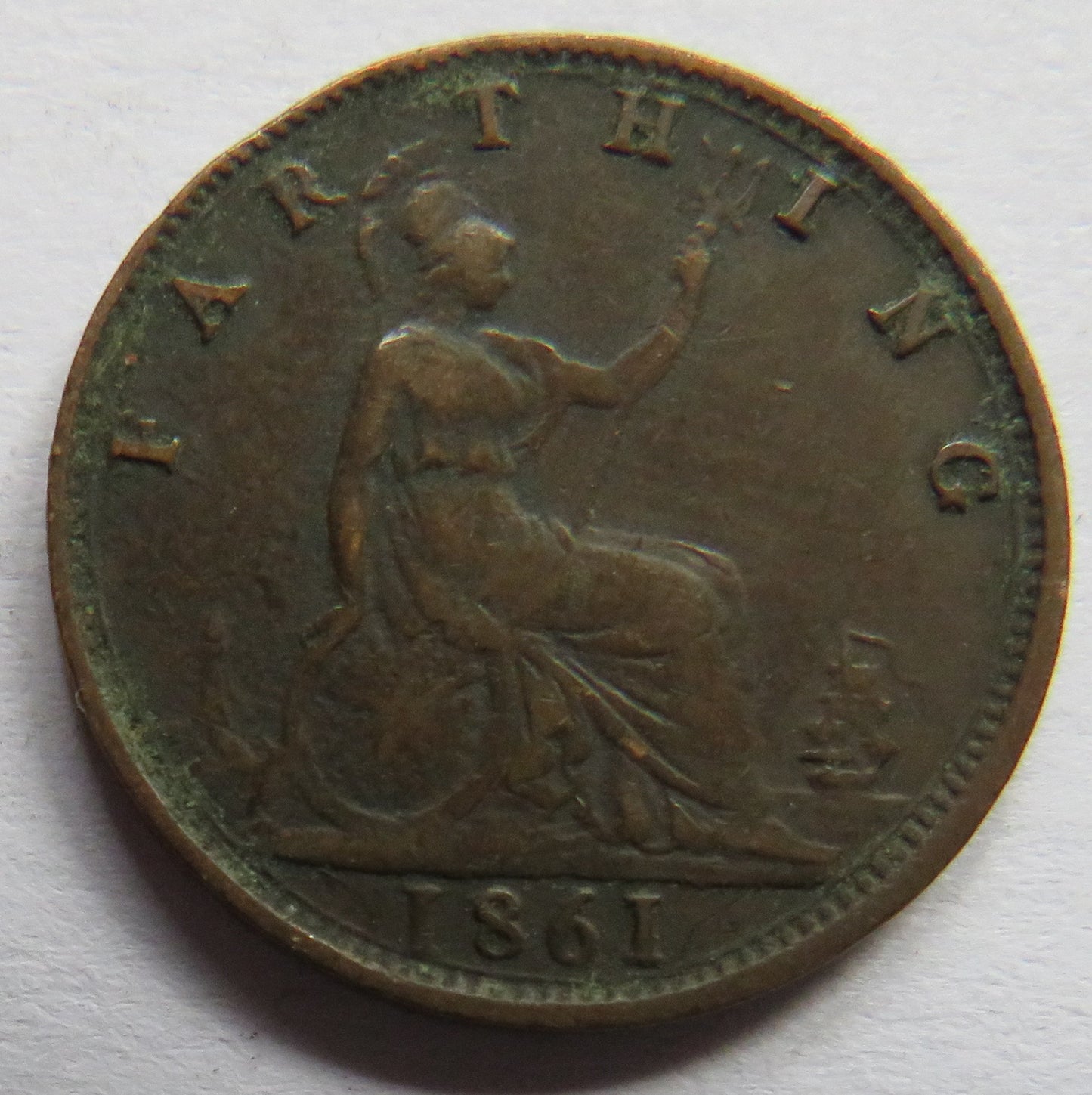 1861 Queen Victoria Bun Head Farthing Coin - Great Britain