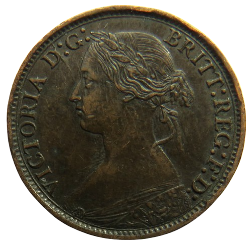 1866 Queen Victoria Bun Head Farthing Coin - Great Britain