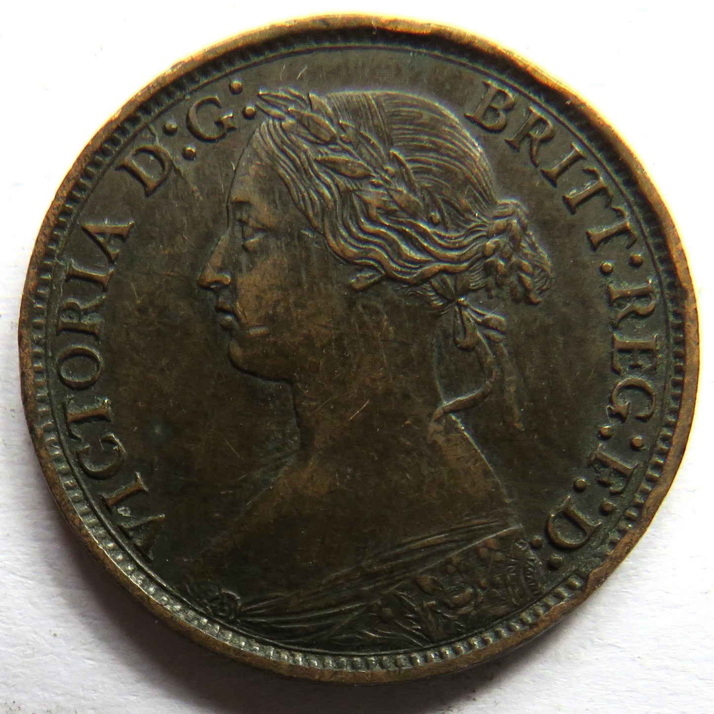 1866 Queen Victoria Bun Head Farthing Coin - Great Britain
