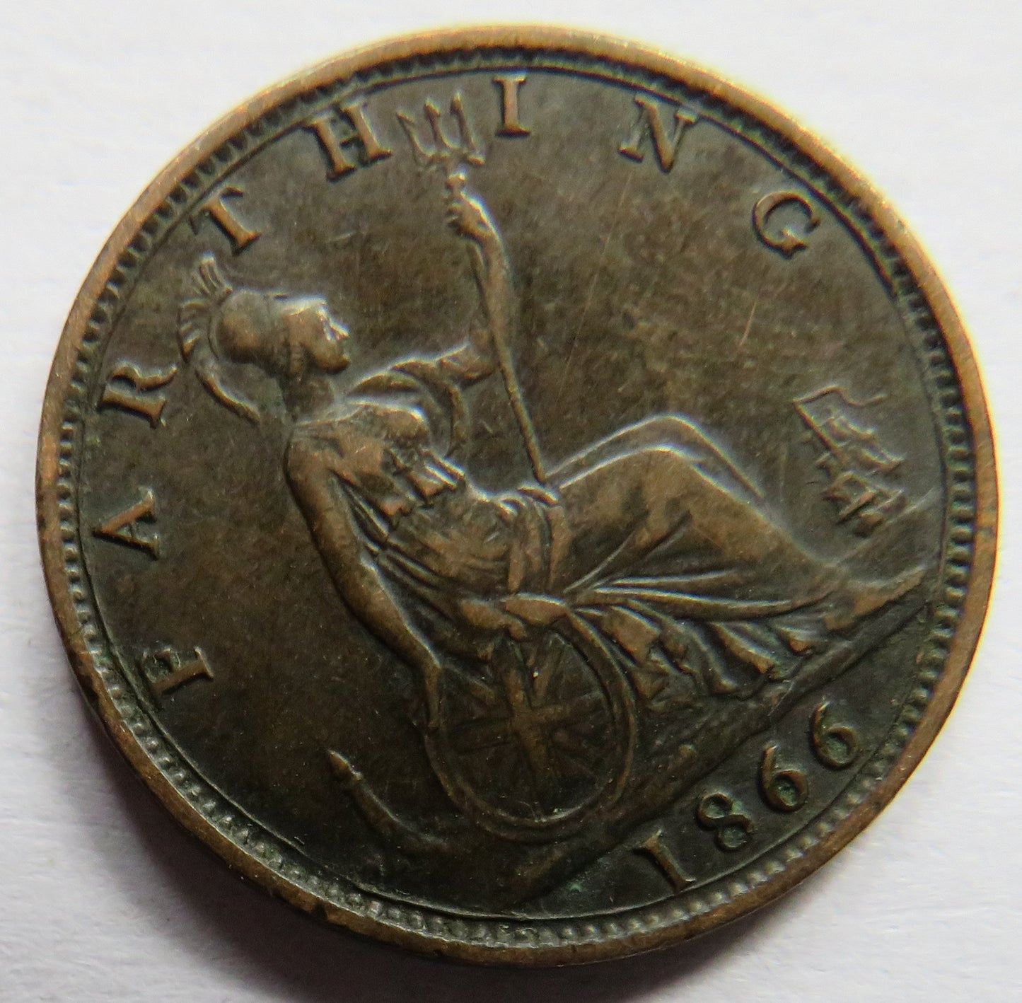 1866 Queen Victoria Bun Head Farthing Coin - Great Britain