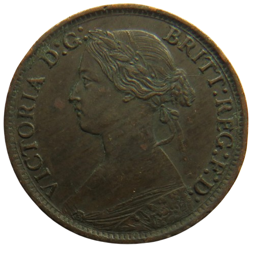 1862 Queen Victoria Bun Head Farthing Coin - Great Britain