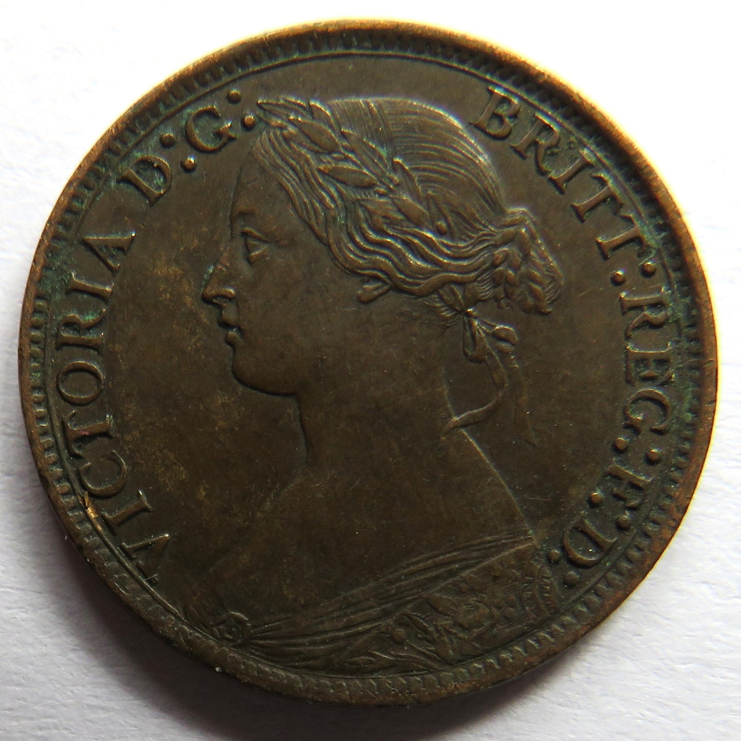 1873 Queen Victoria Bun Head Farthing Coin - Great Britain