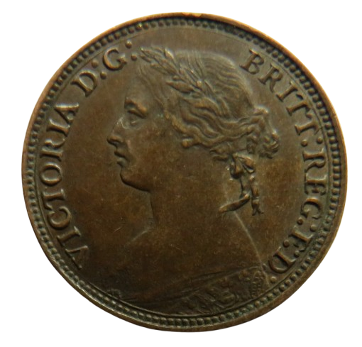1874-H Queen Victoria Bun Head Farthing Coin - Great Britain