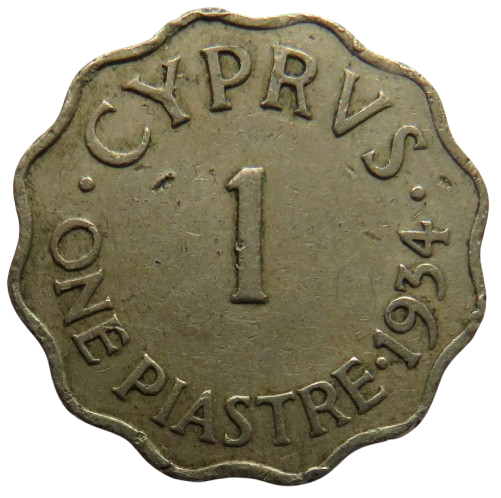 1934 King George V Cyprus One Piastre Coin