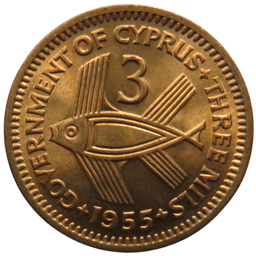 1955 Queen Elizabeth II Cyprus 3 Mils Coin Unc