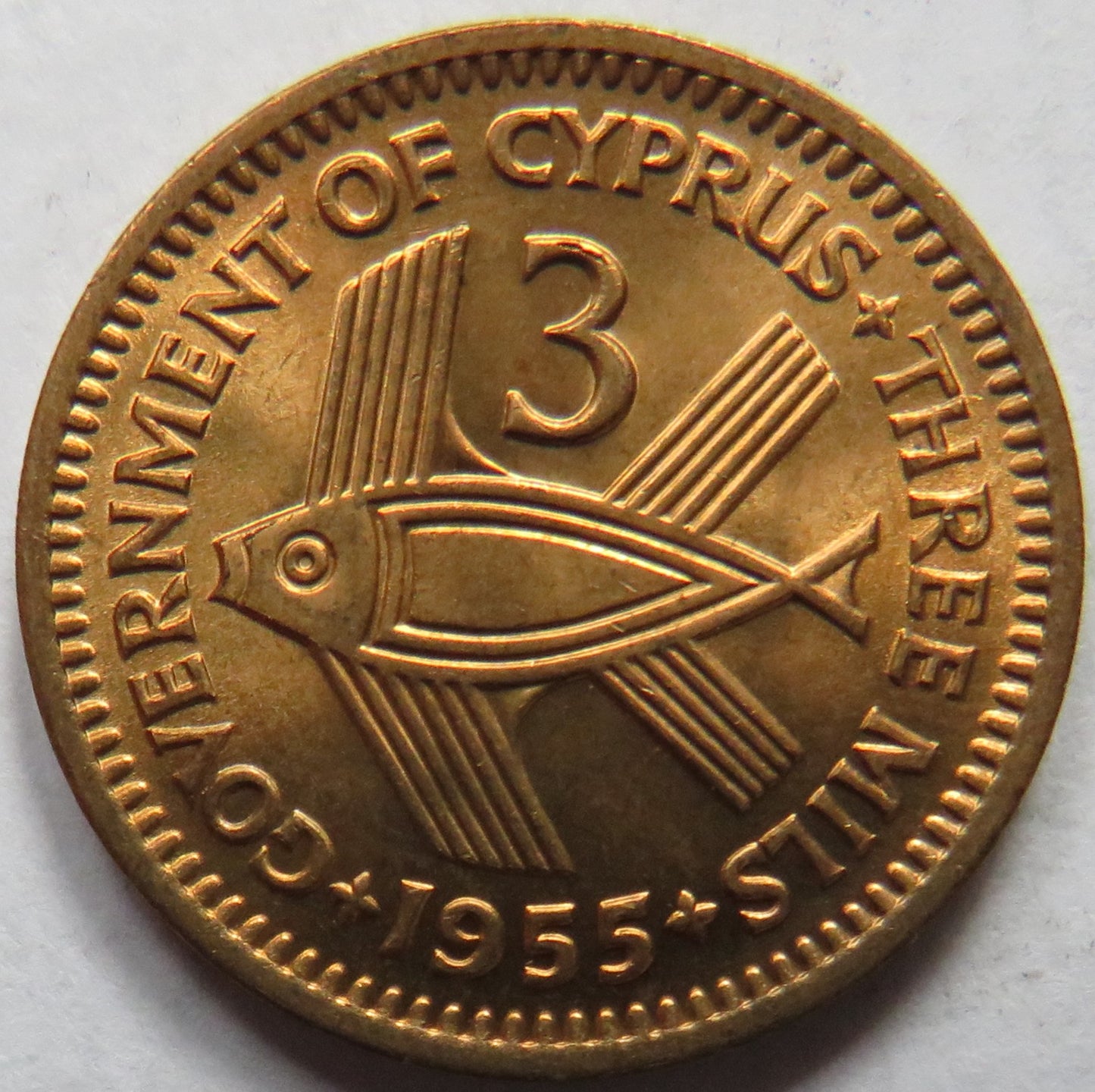 1955 Queen Elizabeth II Cyprus 3 Mils Coin Unc