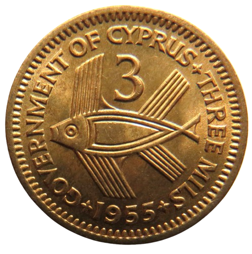 1955 Queen Elizabeth II Cyprus 3 Mils Coin Unc