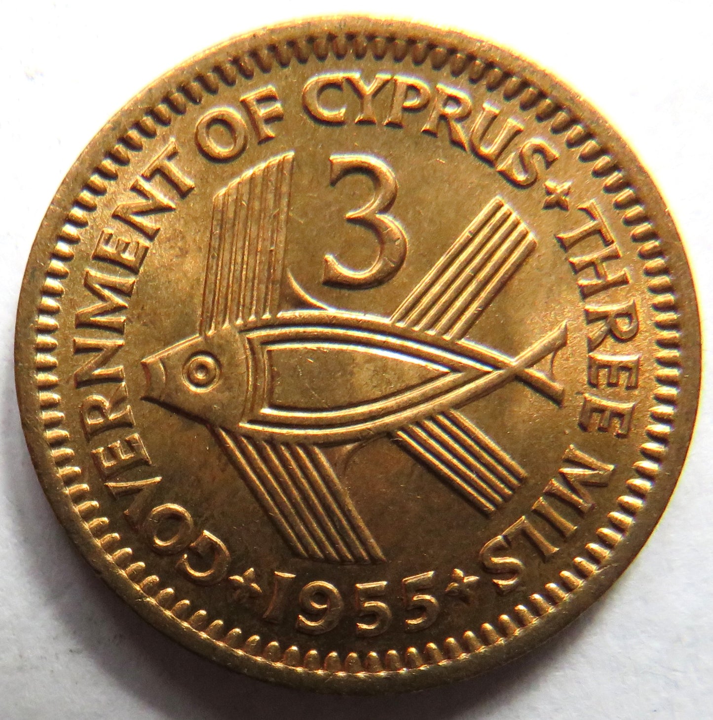 1955 Queen Elizabeth II Cyprus 3 Mils Coin Unc