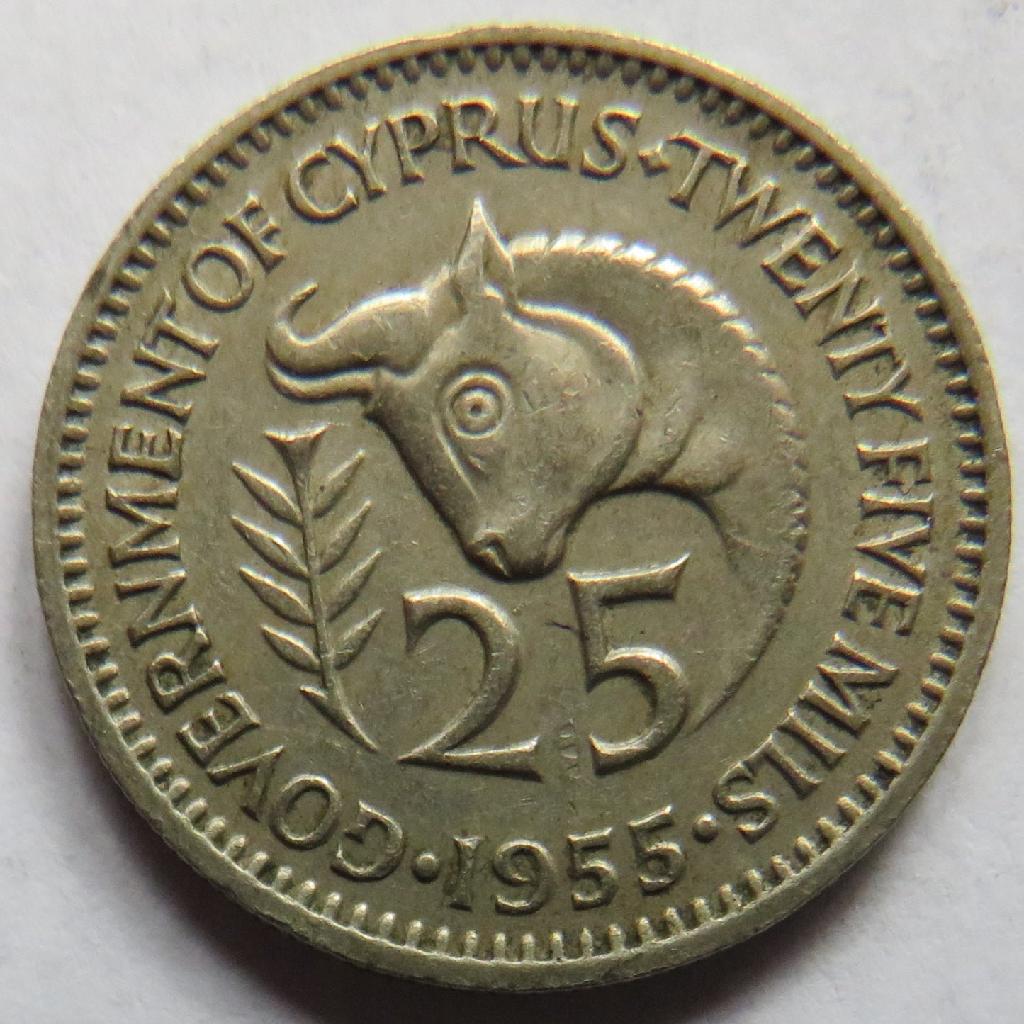 1955 Queen Elizabeth II Cyprus 25 Mils Coin