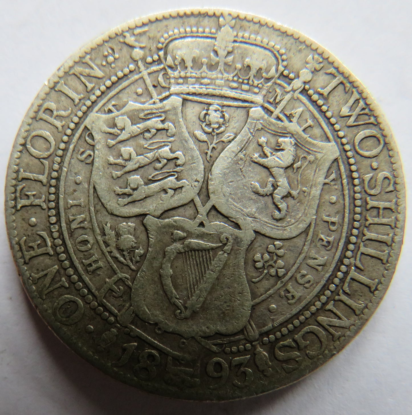 1893 Queen Victoria Silver Florin / Two Shillings Coin
