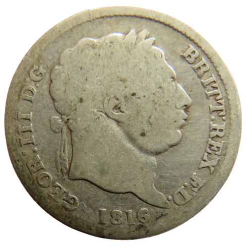 1816 King George III Silver Shilling Coin - Great Britain