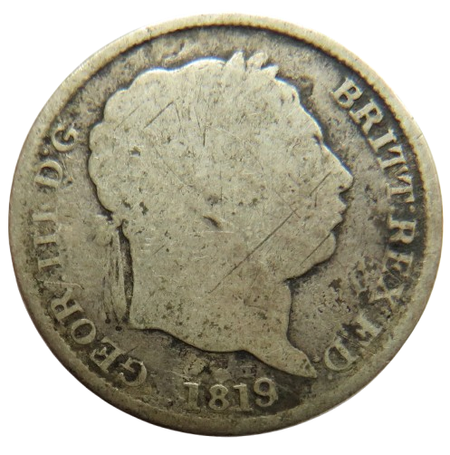 1819 King George III Silver Shilling Coin - Great Britain