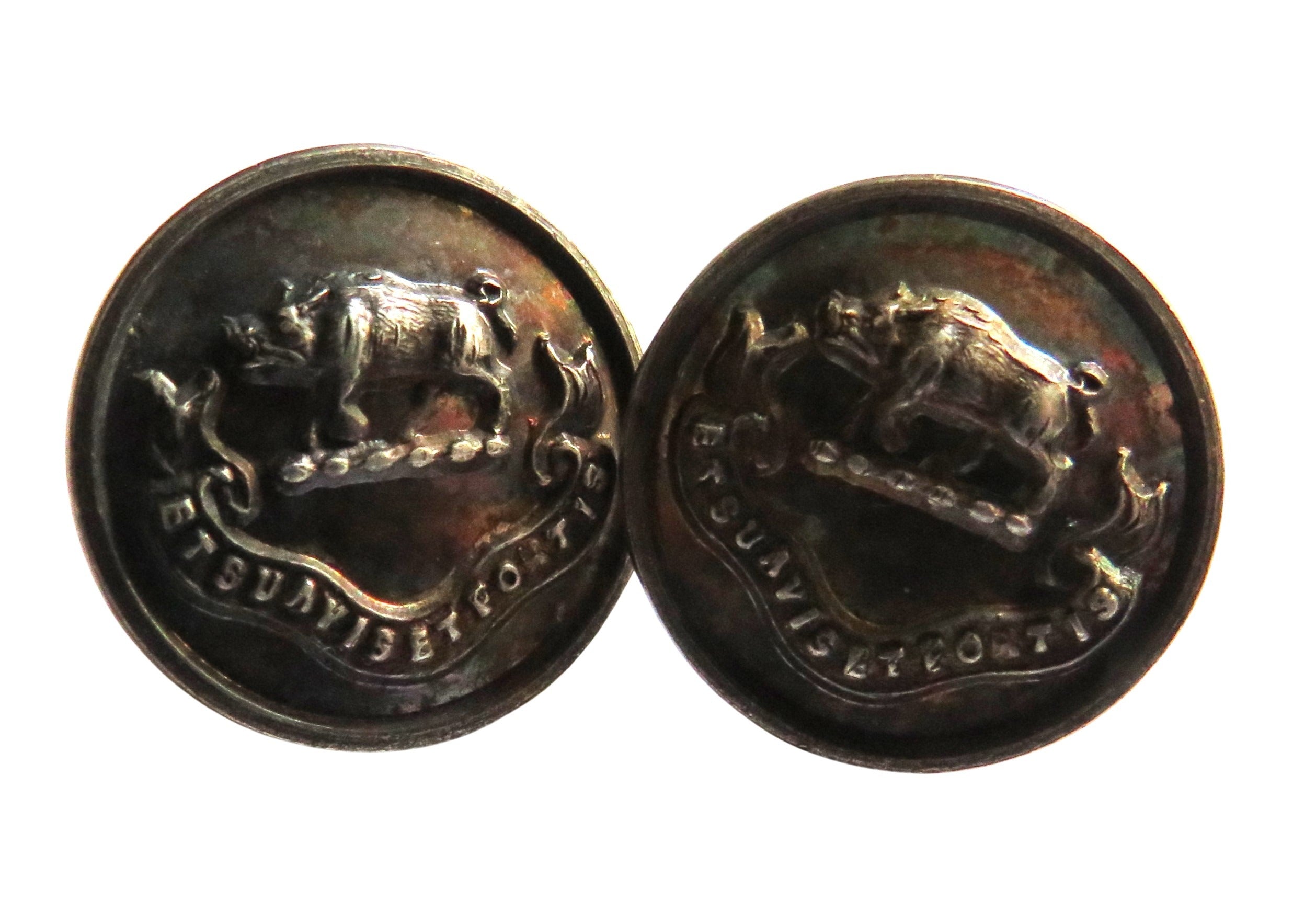 Boar Buttons Antique Pair of White Metal Buttons Boar Image Et Suavis Et Fortis – J ...