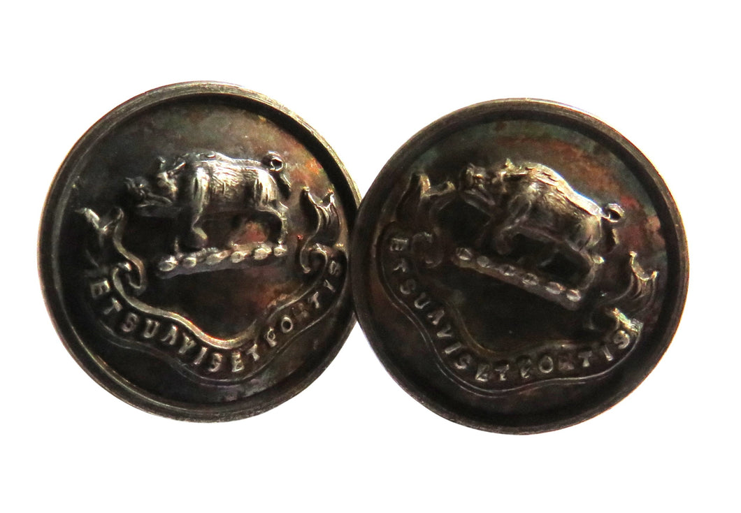 Antique Pair of White Metal Buttons Boar Image Et Suavis Et Fortis