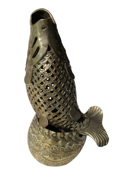 Vintage Chinese Silver Plated 2 Part Fish Incense Burner