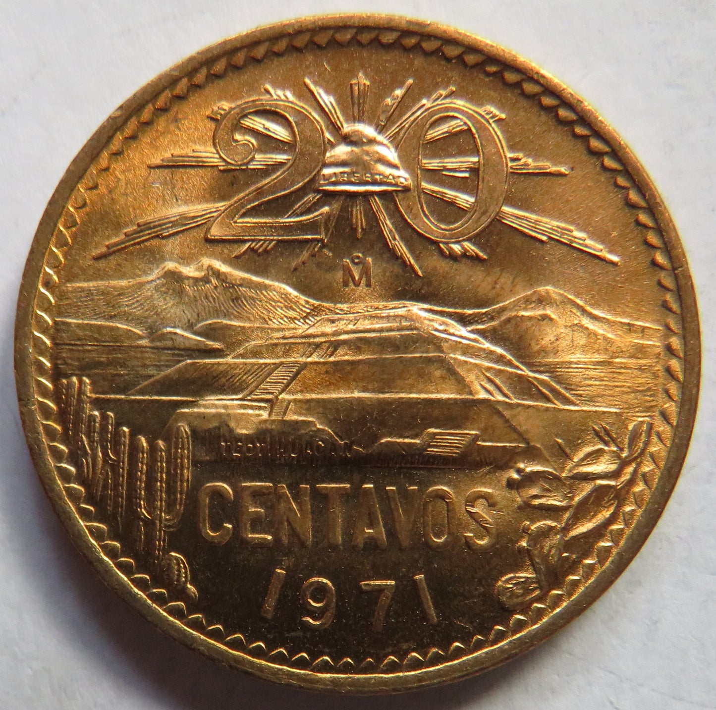 1971 Mexico 20 Centavos Coin Unc
