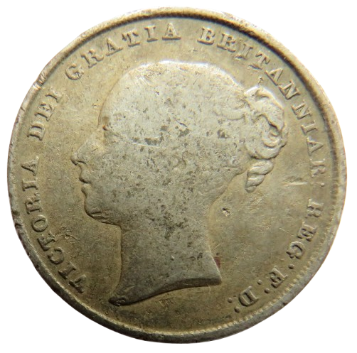 1842 Queen Victoria Young Head Silver Shilling Coin - Great Britain