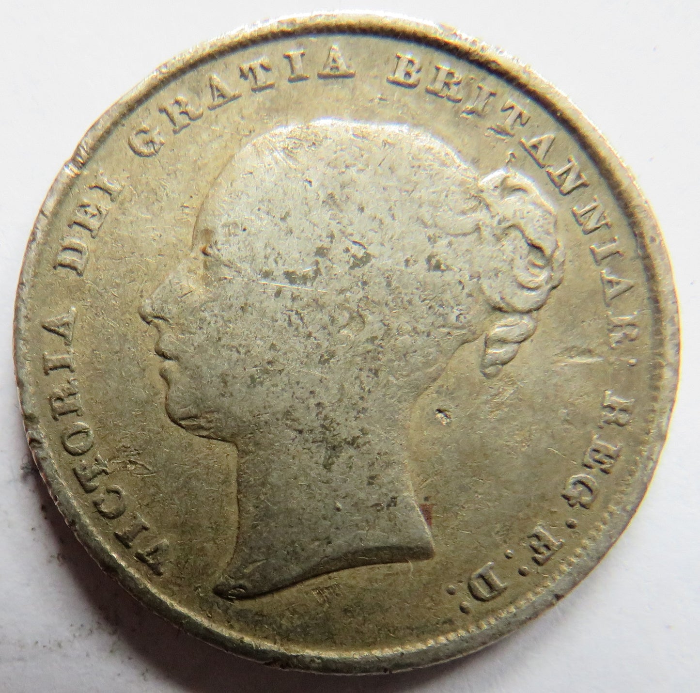 1842 Queen Victoria Young Head Silver Shilling Coin - Great Britain