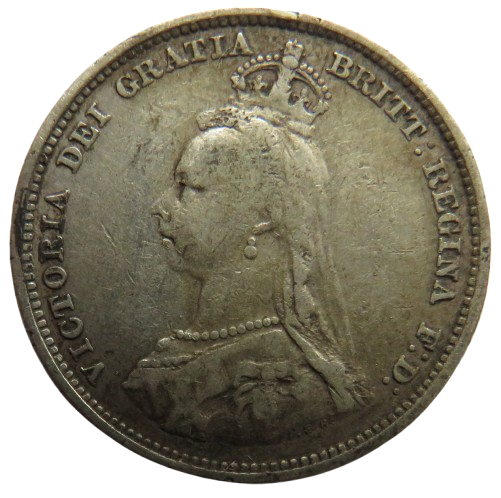 1887 Queen Victoria Jubilee Head Silver Shilling Coin - Great Britain