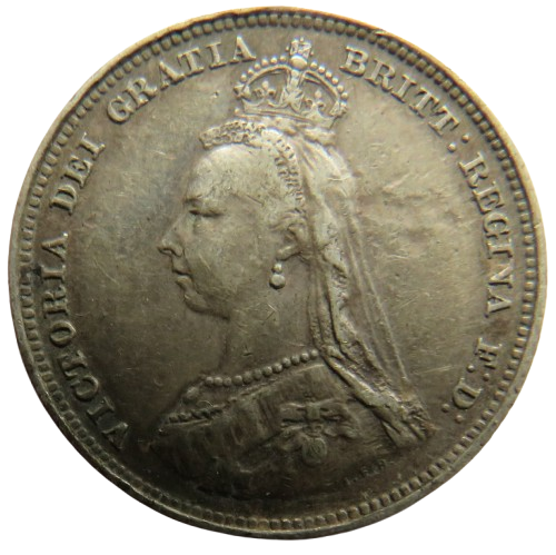 1887 Queen Victoria Jubilee Head Silver Shilling Coin - Great Britain