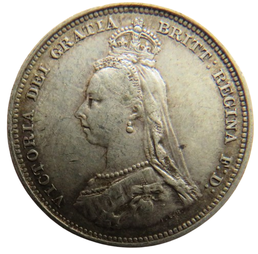 1887 Queen Victoria Jubilee Head Silver Shilling Coin - Great Britain