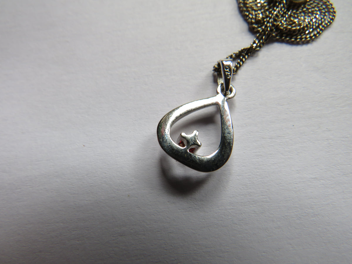 Styling Ladies Sterling Silver Necklace & Pendant with Small Red Stone