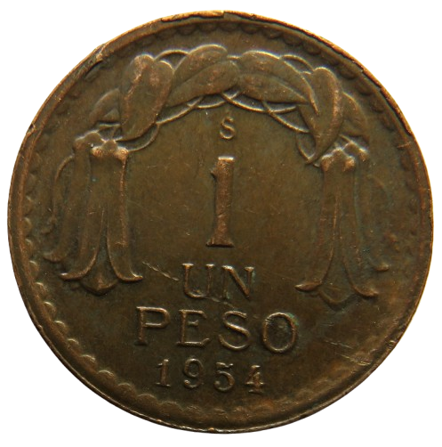 1954 Chile 1 Un Peso Coin