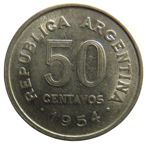 1954 Argentina 50 Centavos Coin