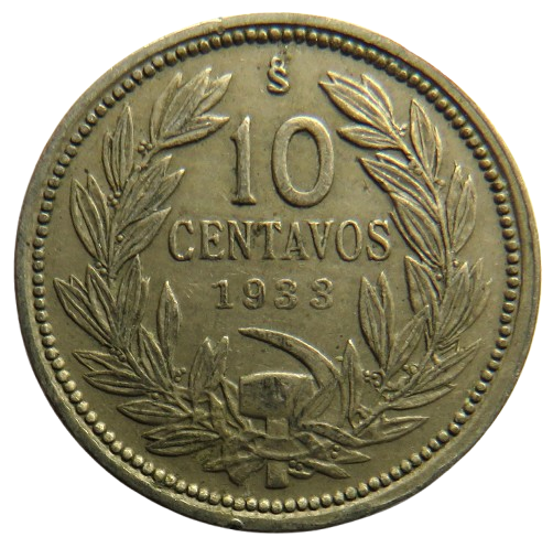 1933 Chile 10 Centavos Coin