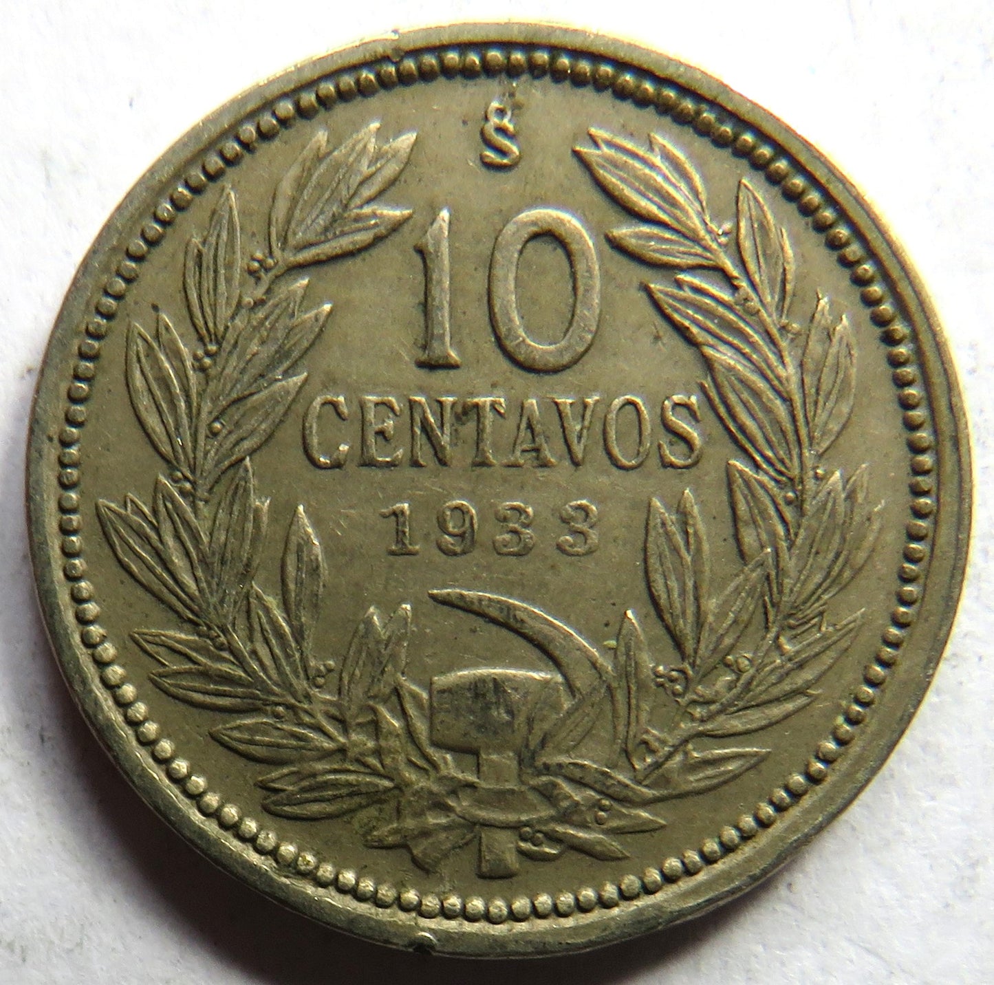 1933 Chile 10 Centavos Coin