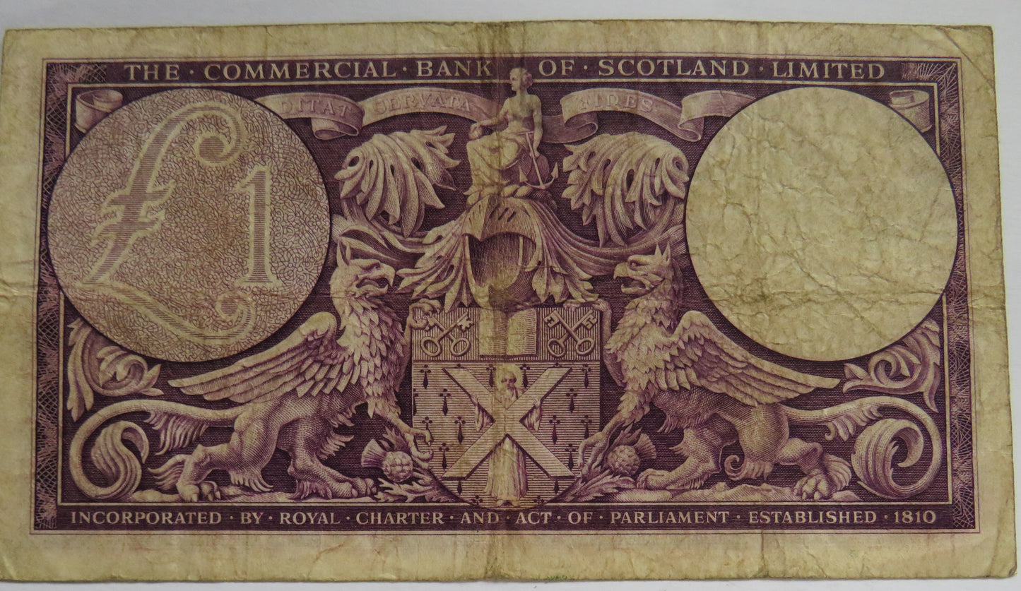1951 The Commercial Bank of Scotland £1 One Pound Banknote