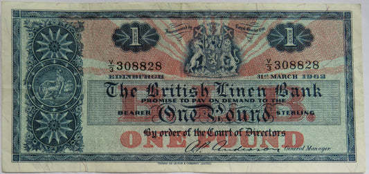 1962 The British Linen Bank £1 One Pound Banknote V/3