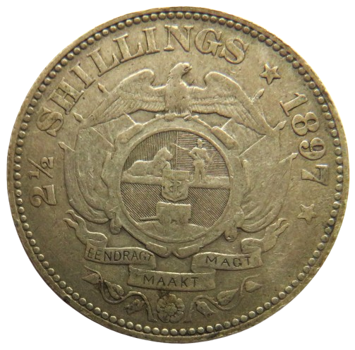 1897 South Africa Silver 2 & 1/2 Shillings Coin