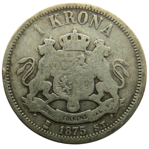 1875 Sweden One Krona Coin
