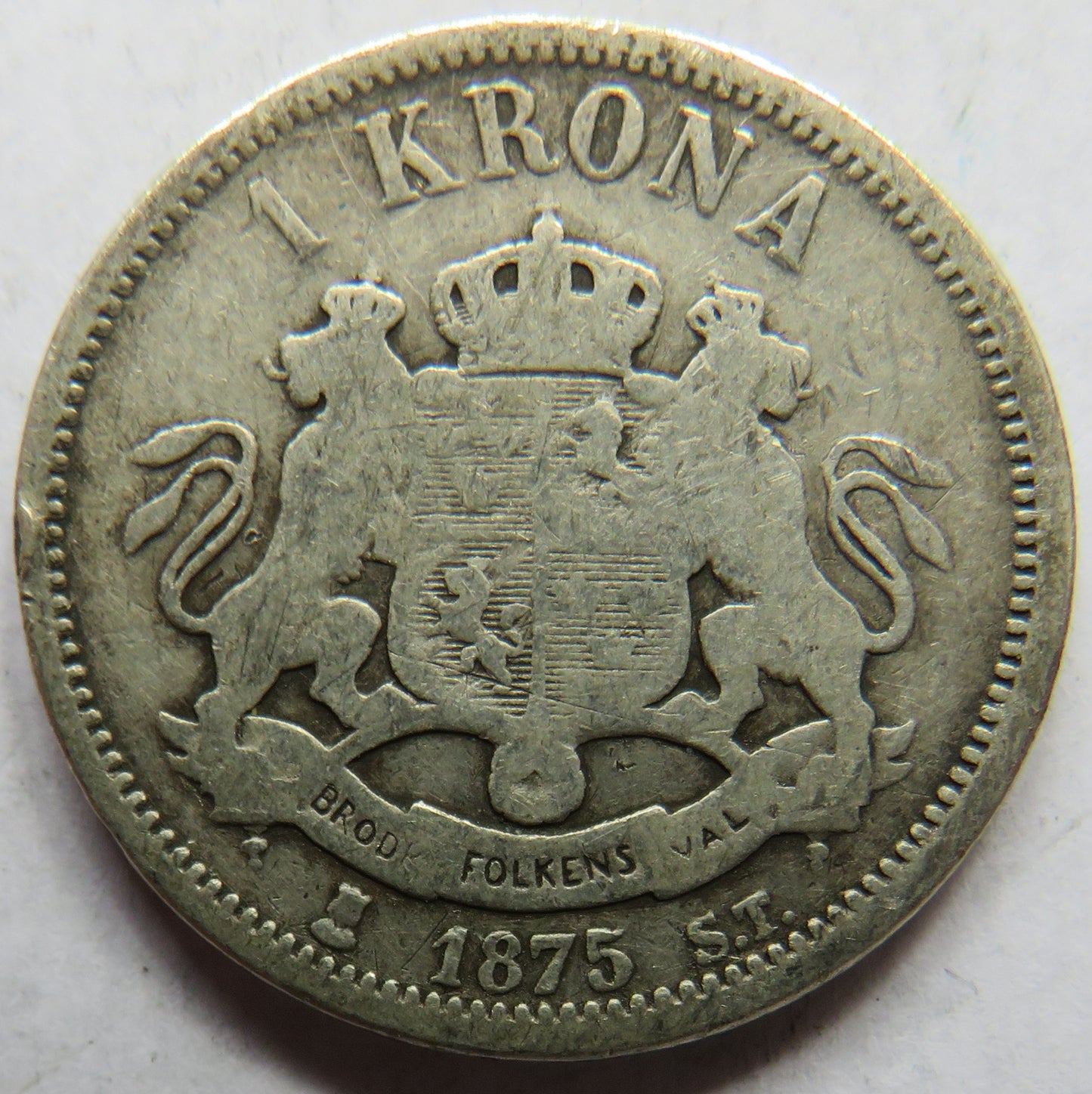 1875 Sweden One Krona Coin