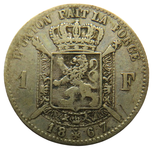 1867 Belgium Silver One Franc Coin