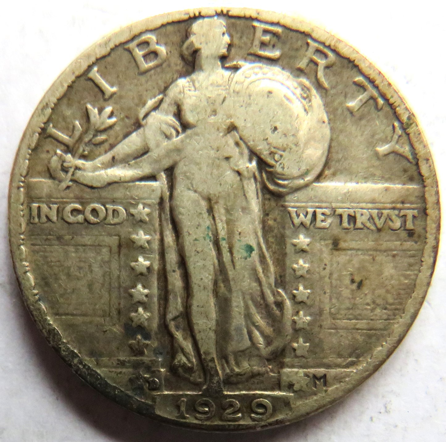 1929 USA Standing Liberty Silver $1/4 Quarter Dollar Coin