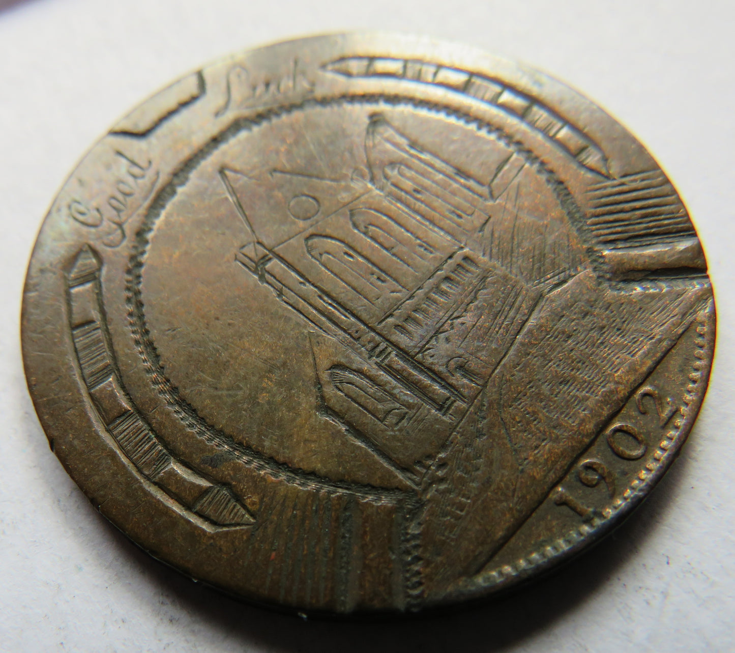 1902 King Edward VII Engraved Penny "Good Luck"