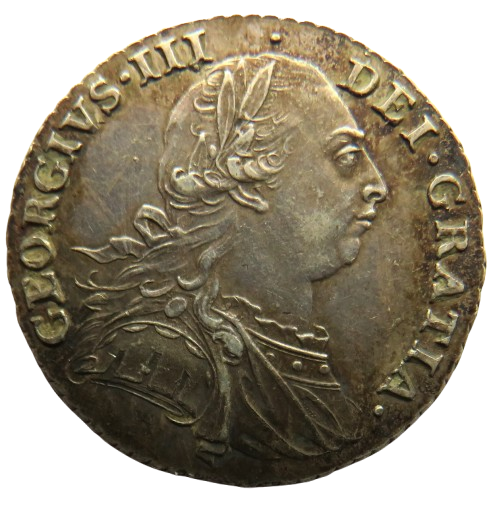 1787 King George III Silver Shilling Coin (No Hearts) - Great Britain