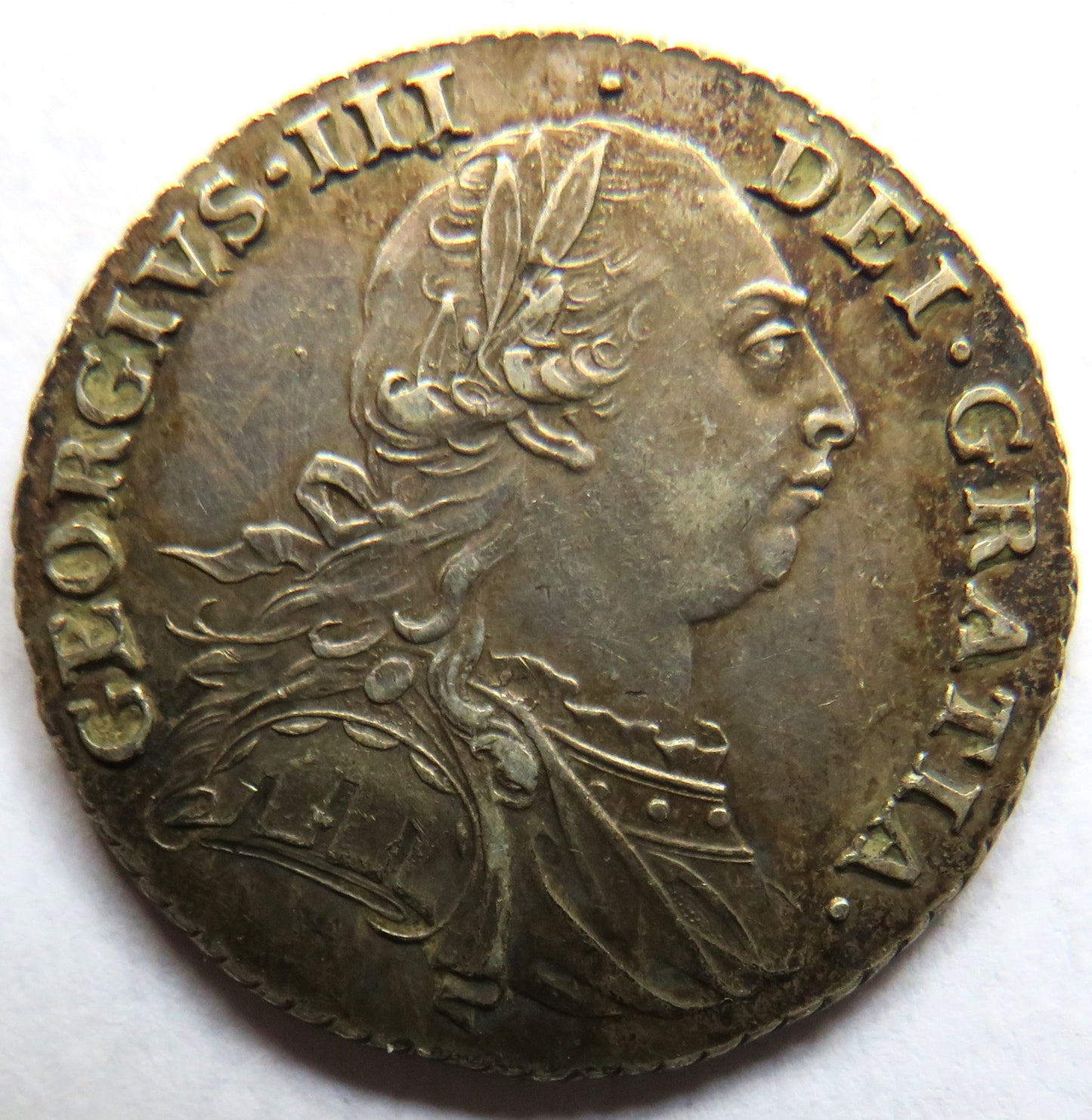 1787 King George III Silver Shilling Coin (No Hearts) - Great Britain
