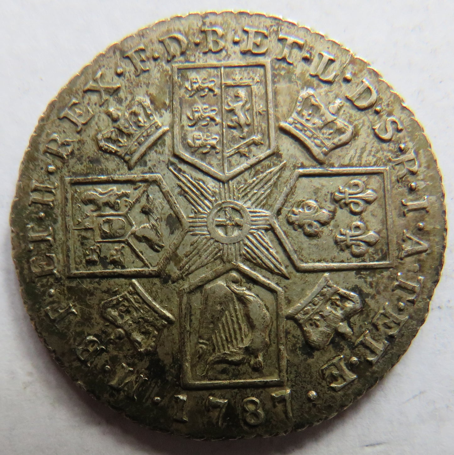 1787 King George III Silver Shilling Coin (No Hearts) - Great Britain