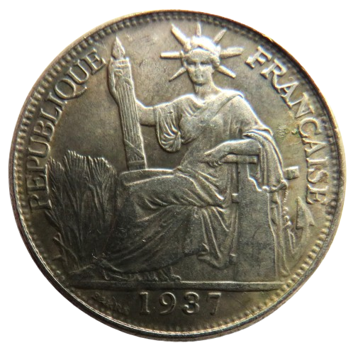 1937 French Indo China Silver 20 Cents Coin