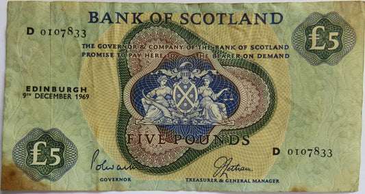 1969 Bank of Scotland £5 Banknote