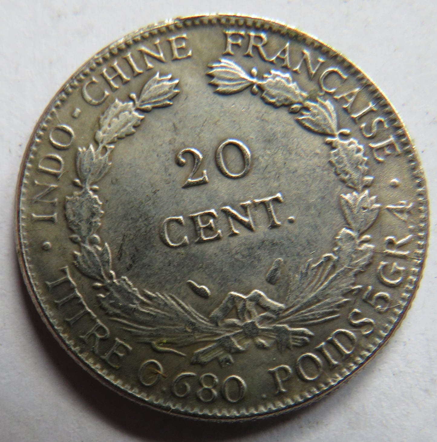 1937 French Indo China Silver 20 Cents Coin