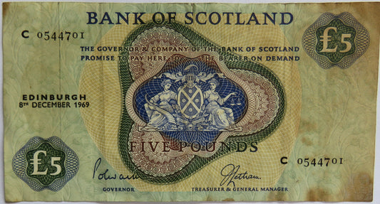 1969 Bank of Scotland £5 Banknote