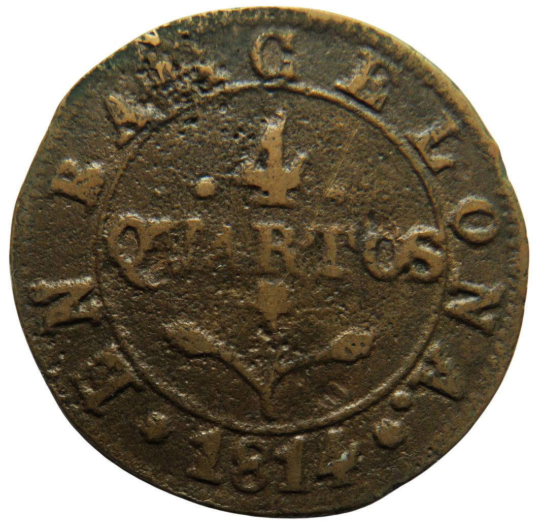 1814 Spain Barcelona 4 Quartos Coin