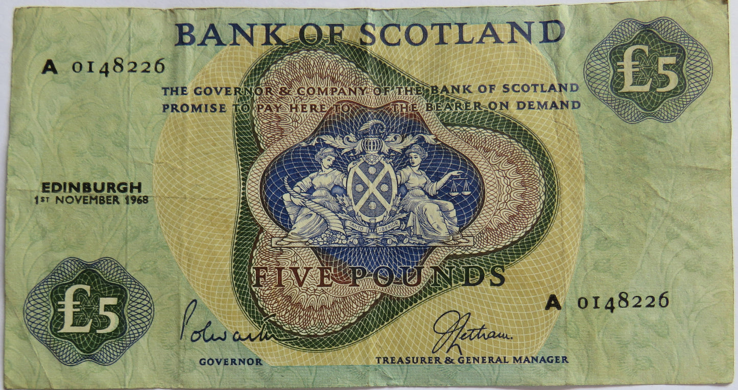 1968 Bank of Scotland £5 Banknote