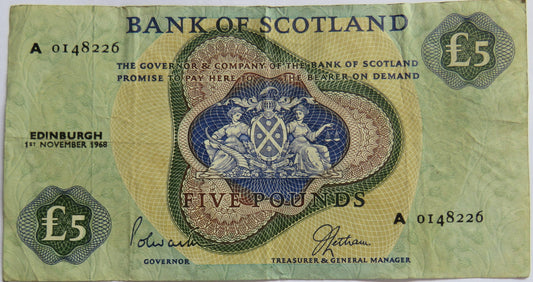 1968 Bank of Scotland £5 Banknote