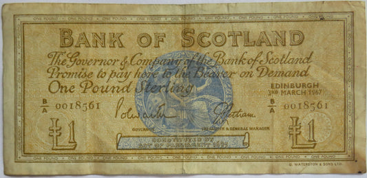 1967 Bank of Scotland £1 One Pound Banknote